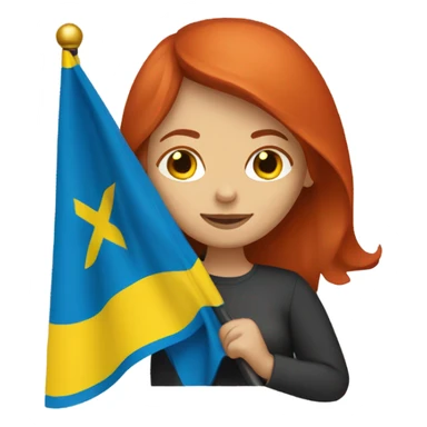 redhead woman with ukrainian flag sticker