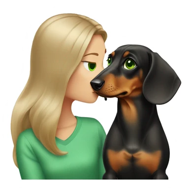 Dachshund  and dark blond girl with green eyes kissing dog sticker