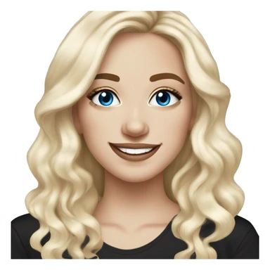 White-pale-skinned adult woman, smiling, glitter drawings makeup on her face, blue eyes, long black-to-blonde ombre wavy hair, ring earrings, black T-shirt. sticker