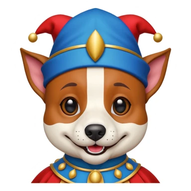 crazy funny colorful jack russel dog jolly joker, medieval, vintage, court jester, mac os icon, blue color sticker
