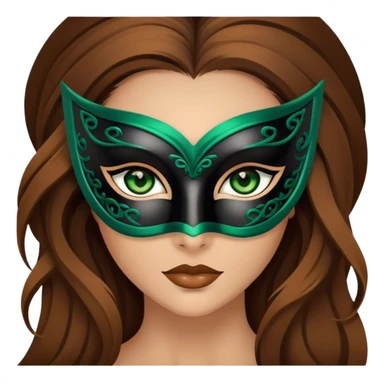 Greeneyed Woman with long brown hair wearing Black venetian mask sticker