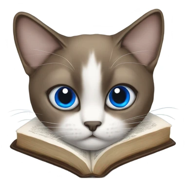 Snowshoe cat with blue eyes, darker face laying on an open Bible sticker