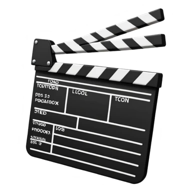 Classic movie clapperboard with traditional black and white striped top part and black base, iOS emoji style sticker