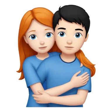 Ginger boy without facial hair hugging girl with black hair. Both have blue eyes.  sticker