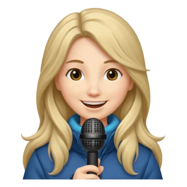 long haired woman with winter clothes holding microphone sticker
