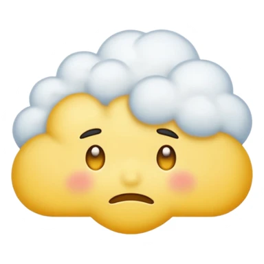 classic yellow emoji of a cloud with side-swept emo bangs and a sad face sticker