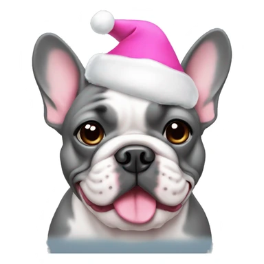 gray frenchie bulldog wearing pink Santa hat sticker