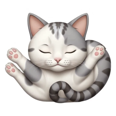 grey and white small cat eyes with closed lying down upside down with paws stretched out straight in different directions sticker