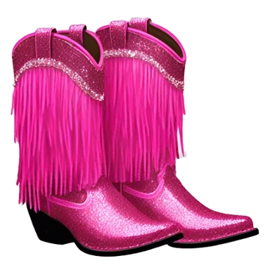 Realistic hot pink fashion cowgirl boots with sparly shiny glitter fringe on them. sticker