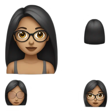 une fille avec de long cheveux noir lisse, la peau blanche ,et avec des lunette (en forme de carrer un peu déformé) assez grosse comparer a ça tête , portant un pull noir sticker