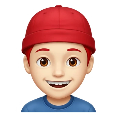 schoolboy with big front teeth, a red cap, and a mischievous smile sticker
