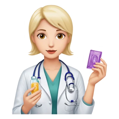 woman doctor holding condom  sticker