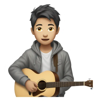 korean boy in unbuttoned grey hoodie jacket playing guitar  sticker
