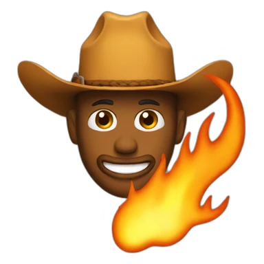 emoji cowboy with a hat made out of flames sticker