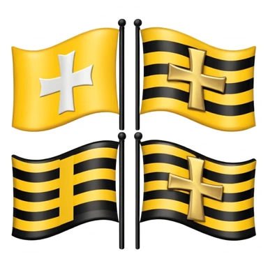 Flags: There are four flags, two on the top and two on the bottom, in the black and gold (yellow) quarters. Each flag features a gold cross symbol, likely a Coptic cross, on a black and yellow background with horizontal stripes. sticker