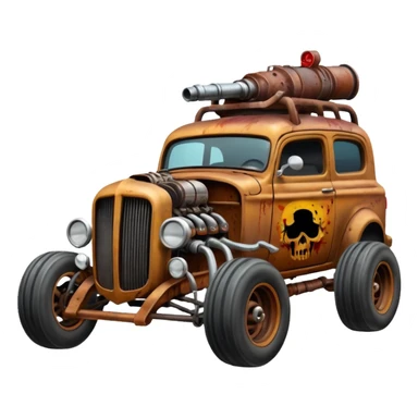 A mad max style hot rod in a zombie apocalypse, driving to the left. In the style of your bleeding skull art sticker