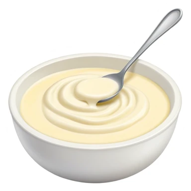 bowl of creamy garlic aioli sauce with a spoon sticker