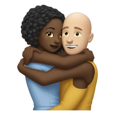 Black girl hugging a bald white guy sticker