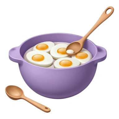 a lilac ceramic mixing bowl with a wooden spoon stirring and sitting next to it is a dozen eggs with the carton lid open sticker