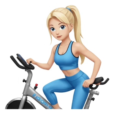 White girl blue eyes blonde hair in long pony tail instructing spin class in sports bra and leggings  sticker