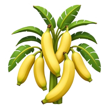 A 3D cartoon banana plant with large green leaves and a bunch of bananas growing downward, natural lighting, Memoji-style. sticker