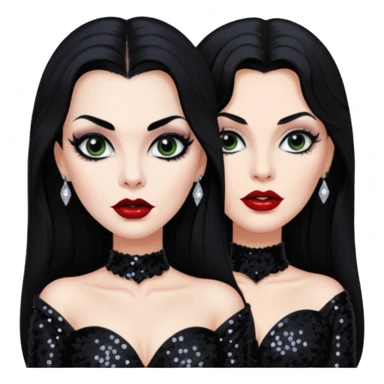 Vampira with long black hair, black sequin outfit sticker