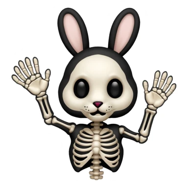 Emoji tête de peluche Lapin squelette noire qui fait bonjour de la main  sticker