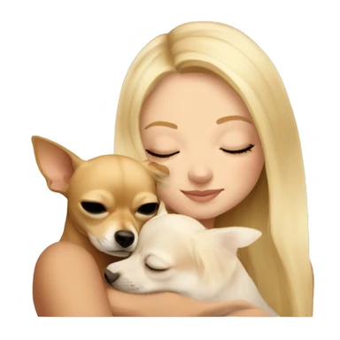 White Girl with long blonde hair napping with a tan chihuahua  sticker