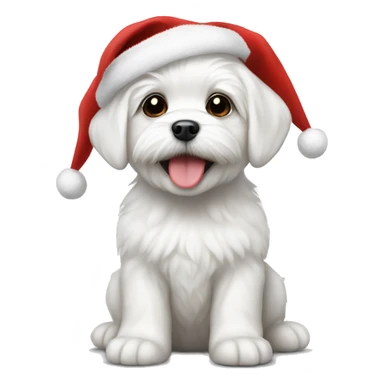 White maltese puppy with a christmas hat sticker