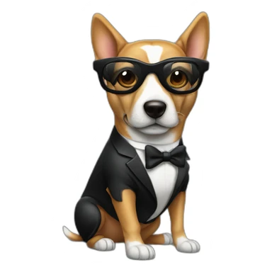 Cool Dog with black suit, goggles and a bow tie sticker