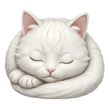Meme-Worthy Cute Sleeping White Cat Portrait Emoji, Head peacefully tilted with a tender, contented smile and eyes gently closed in serene slumber, featuring a pristine white fur with subtle, delicate silver accents, simplified yet irresistibly adorable, highly detailed, glowing with a soft, drowsy radiance, high shine, exuding calm, heartwarming charm, styled with a gentle, soft glowing outline, capturing the essence of a sleeping white cat that seems destined to become the next viral icon of adorable repose! sticker