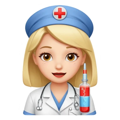Create a cute sexi girl, funny sticker-style story in a cartoon illustration.
Scene sequence shows a nervous patient getting an injection from a kind nurse.
 sticker