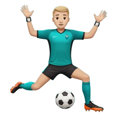 soccer goalkeeper teal shirt, shorts football boots arms out sticker