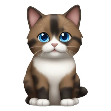 brown/ black/ withe munchkin cat sitting with blue eyes sticker