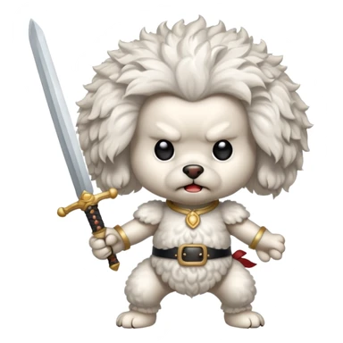 Poodle white angry with hair everywhere cute dog angry fighting with sword  sticker