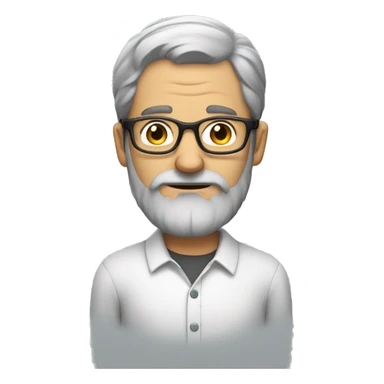 A man with beard and frameless glasses  nearly grey thinking sticker