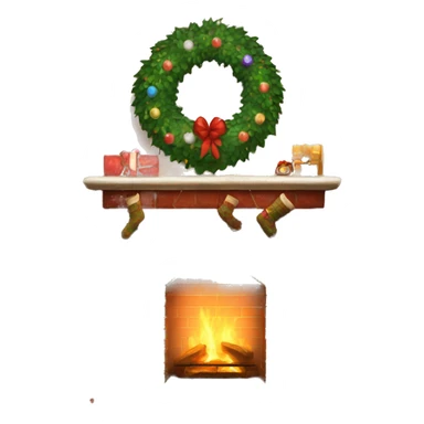 Brick Fireplace with wreath and Christmas lights and stockings sticker
