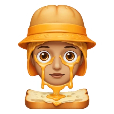 a toastie with melted cheese on the rim and an orange hat and two eyes in left  sticker