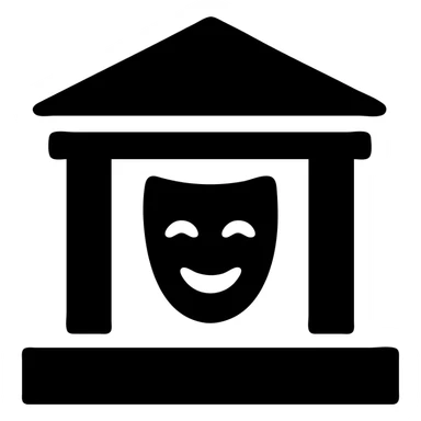 cultural building, classic theater, black fill, concise silhouette, urban theme, uniform line thickness sticker