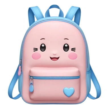 Cute Kawaii Backpack, round and chubby, soft pastel pink and blue, tiny heart-shaped zippers, blushing cheeks, a tiny smiling face, a happy school-time companion! sticker