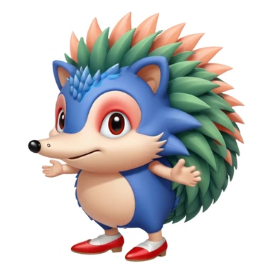 Blue hedgehog with red shoes and peach arms with large quills wave joint together eyeballs and green pupils sticker