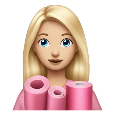 Blonde hair girl, in blue eyes holding pink fabric roll sticker