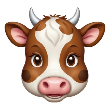 Cinematic Cute Brown and White Cow Portrait Emoji, Head tilted playfully and inquisitively, featuring a glossy, richly patterned hide of brown with striking white patches, round, sparkling brown eyes filled with gentle curiosity, Simplified yet irresistibly adorable features, highly detailed, glowing with a warm, friendly glow, high shine, affectionate and serene, stylized with a touch of country charm, bright and endearing, soft glowing outline, capturing the essence of a mischievous yet loving cow, so playful it feels like it could moo out of the screen and into your arms! sticker