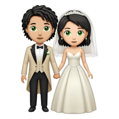 Couple lightskinned man with short dreads and green eyes. light skinned woman with black hair and brown eyes getting married sticker