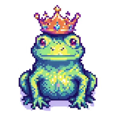 pixel art crowned frog with sparkles sticker