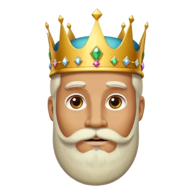 Create a cartoon-style emoji of Melchor, one of the Three Wise Men. Only show his face and crown. He has a kind, wise expression, a long white beard, and a golden crown with jewels. Make it colorful, simple, and suitable as an emoji. sticker