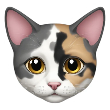 senior round diluted calico cat, white chin, black and pink nose, grey ears, grey and white sticker