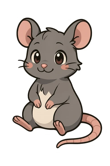 cute anime style rat, adorable expression, clean lines, stylish, no objects or background, just the rat sticker