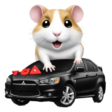 Hamster on a Mitsubishi lancer black  sticker