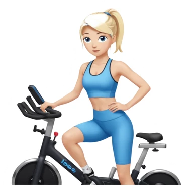 White girl blue eyes blonde hair in long pony tail instructing spin class in sports bra and leggings  sticker